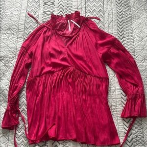 Anthropologie Vibrant Pink Blouse with Ruffled Neckline
